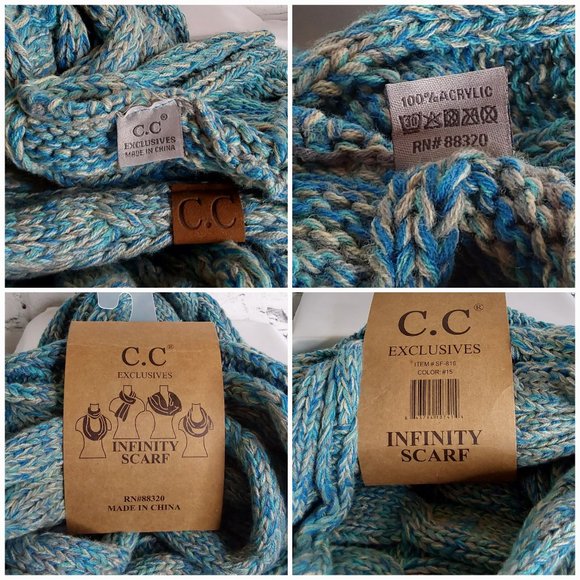 'C.C BEANIE 'INFINITY' SCARF MARBLED TEAL FULL WRAP - Picture 11 of 15